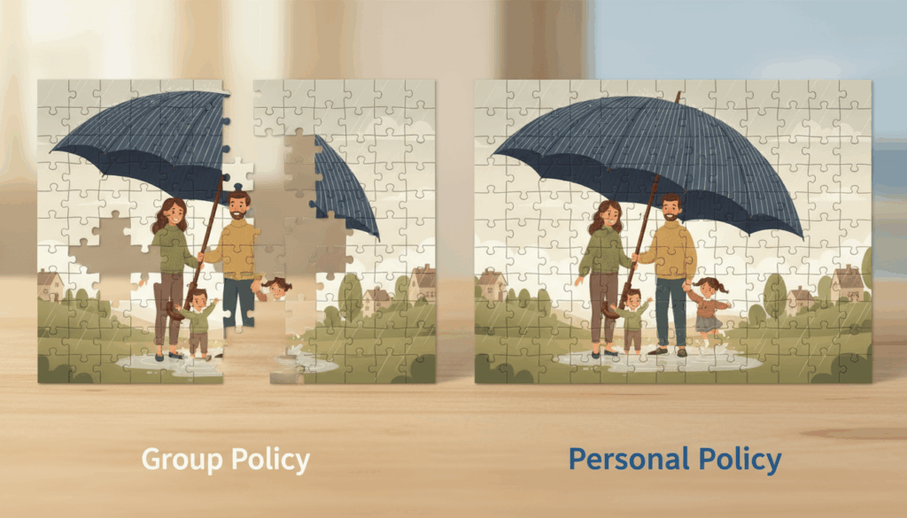 Why a personal life insurance policy is needed along with your plan at work. 